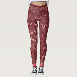 brick red marble print レギンス
