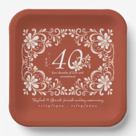 Brick Red Shabby Chic 40 Anniversary Plate ペーパープレート