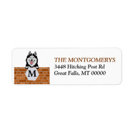 Brick Wall Monogram Husky Dog Return Address Label ラベル
