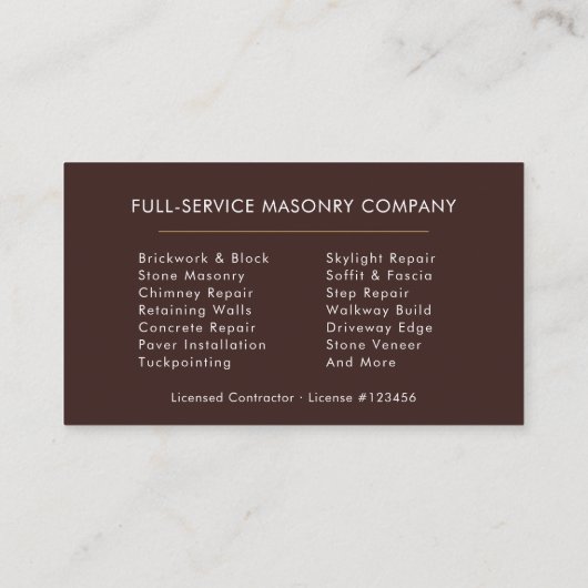 Bricklayer Brick Masonry Construction Company 名刺 (裏面)