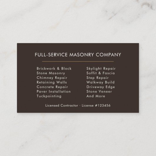 Bricklayer Brick Masonry Contractor Company 名刺 (裏面)