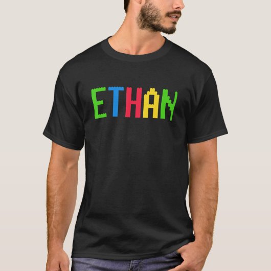 Bricks Theme Ethan Boy Name Custom Preschool Block Tシャツ (正面)