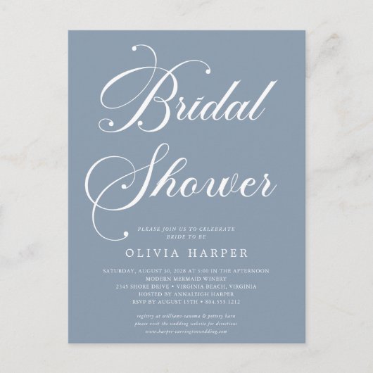 Bridalミニマルモダンシャワーの招待スクリプト ポストカード (正面)