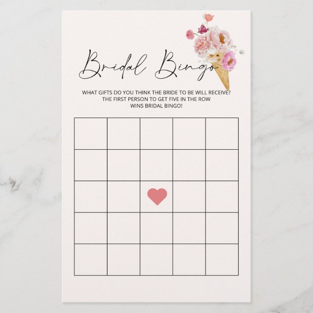 Bridal Bingo Ice Cream Floral Bridal Shower Game (正面)