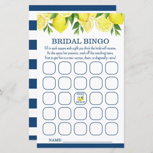Bridal Bingo Lemon Bridal Shower Game (正面/裏面)