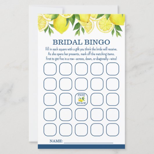 Bridal Bingo Lemon Bridal Shower Game (正面)