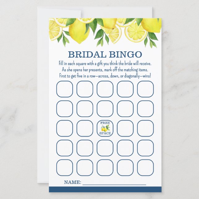 Bridal Bingo Lemon Bridal Shower Game (正面)