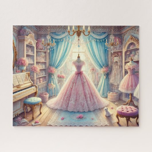 Bridal Dressing Room Pink Gown Vintage Piano ジグソーパズル (横)