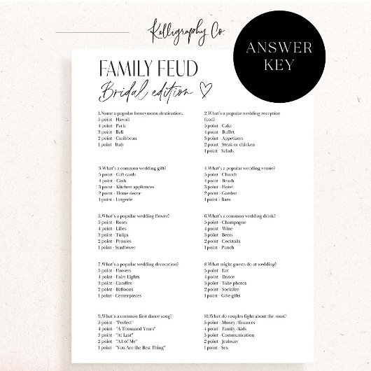 Bridal Feud Popular TV Game Show Trivia Card 招待状