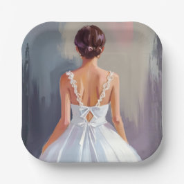 Bridal Gown | White Lace Dress Watercolor ペーパープレート