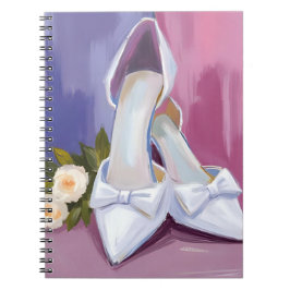 Bridal Heels | White Bow Rose Watercolor Wedding ノートブック