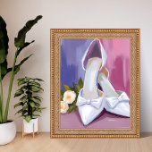 Bridal Heels | White Bow Rose Watercolor Wedding ポスター