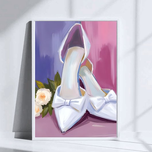 Bridal Heels | White Bow Rose Watercolor Wedding ポスター