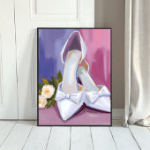 Bridal Heels | White Bow Rose Watercolor Wedding ポスター