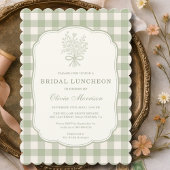  Bridal Luncheon Gingham Sage Green Floral Bow 招待状