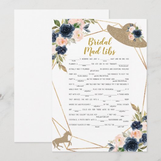 Bridal Mad Libs Horse Race Hat Theme Game 招待状 (正面/裏面)
