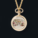 Bridal necklace watch-gold 腕時計<br><div class="desc">Timeless elegance meets romantic charm with this Happily Ever After gold necklace watch. Featuring delicate champagne glasses tied with satin bows and framed by soft roses, this piece is both a graceful accessory and a meaningful keepsake. Perfect for brides, bridesmaids, or as a heartfelt gift, it adds a classic touch...</div>