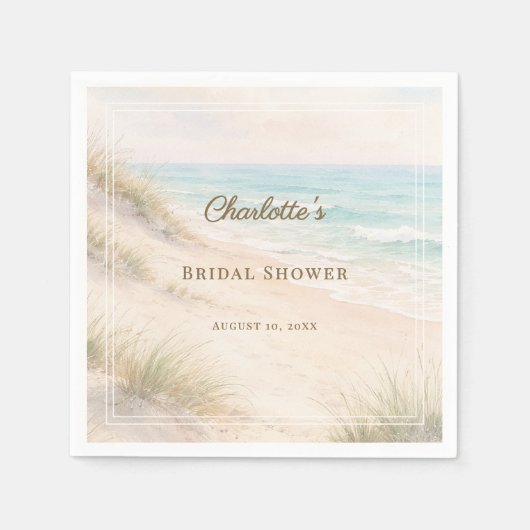 Bridal Shower beach coastal elegant スタンダードカクテルナプキン (正面)