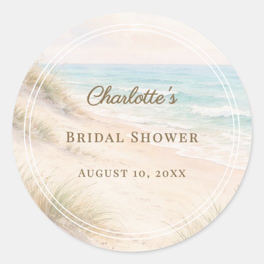 Bridal Shower beach coastal elegant ラウンドシール (正面)