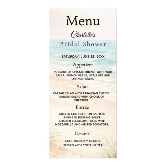 Bridal Shower beach party menu card ラックカード (正面)
