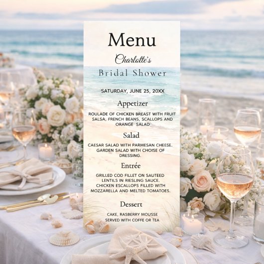 Bridal Shower beach party menu card ラックカード