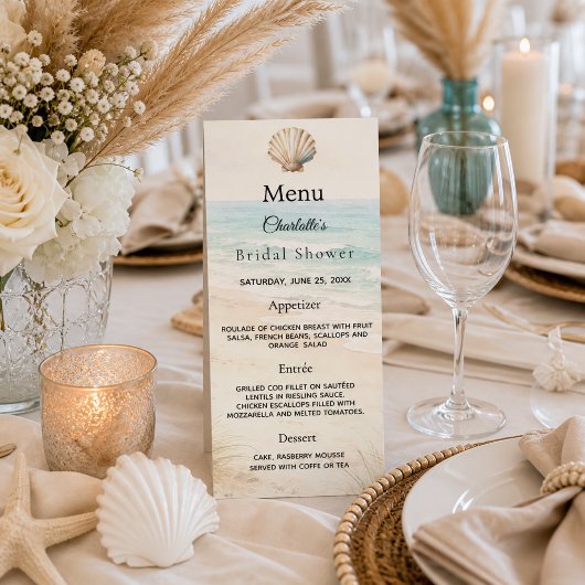 Bridal Shower beach party menu card ラックカード