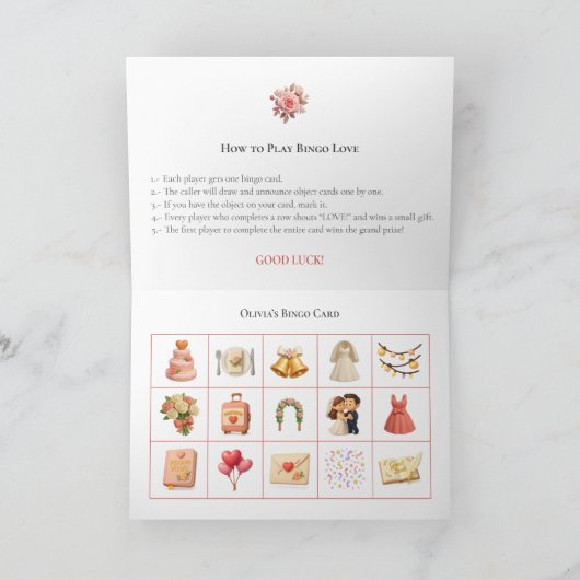 Bridal Shower Bingo Game Board12. Fun Party シーズンカード (内部)