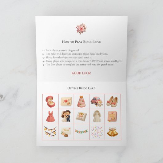 Bridal Shower Bingo Game Board6. Fun Party シーズンカード (内部)