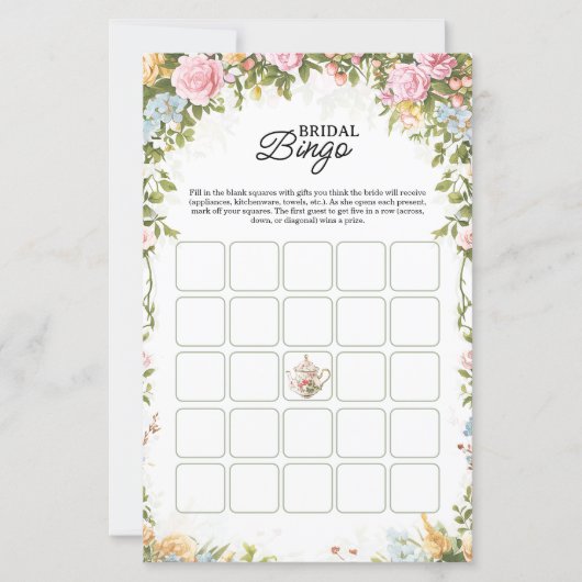Bridal Shower Bingo Game Card Garden Party Theme (正面)