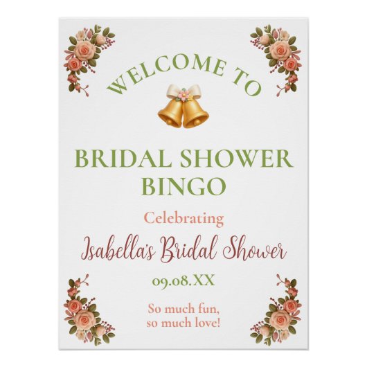 Bridal Shower Bingo Welcome Sign – Party Poster ポスター (正面)