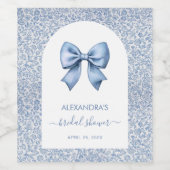 Bridal Shower Blue Bow White Arch Floral Pattern ワインラベル (シングルラベル)