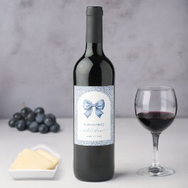 Bridal Shower Blue Bow White Arch Floral Pattern ワインラベル