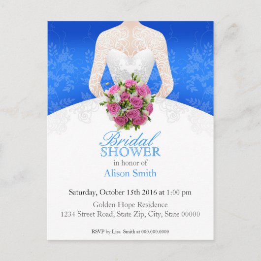Bridal Shower blue invitation インビテーションポストカード (正面)