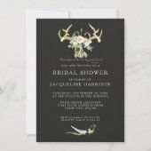 Bridal Shower BOHO Feathers Deer Antler Roses Art 招待状 (正面)