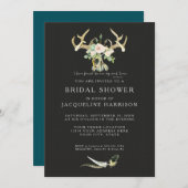Bridal Shower BOHO Feathers Deer Antler Roses Art 招待状 (正面/裏面)