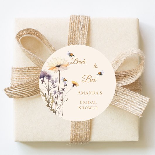 Bridal Shower Bride to Bee Wildflower Ivory ラウンドシール