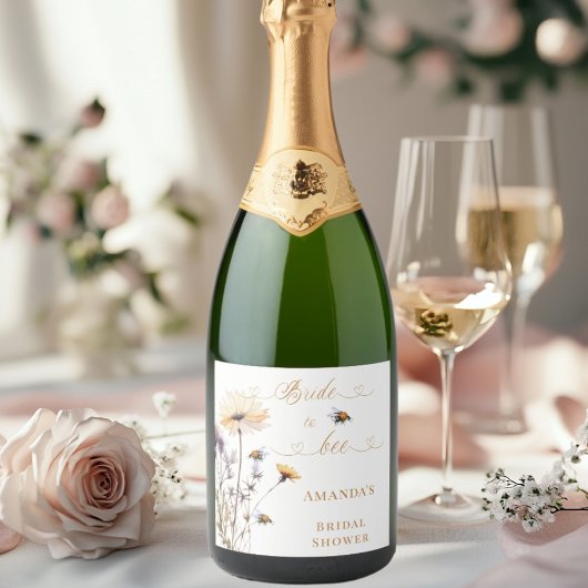 Bridal Shower Bride to bee wildflowers ivory スパークリングワインラベル