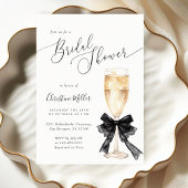 Bridal Shower Champagne Invitation with Black Bow 招待状
