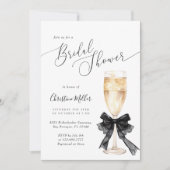 Bridal Shower Champagne Invitation with Black Bow  招待状 (正面)