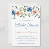 Bridal Shower Dusty Blue Elegant Wildflower 招待状 (正面)