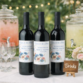 Bridal Shower Dusty Blue Floral Custom ワインラベル