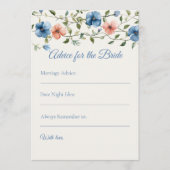 Bridal Shower Dusty Blue Floral Watercolor アドバイスカード (正面)