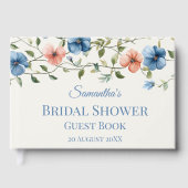 Bridal Shower Dusty Blue Floral Watercolor ゲストブック (正面)