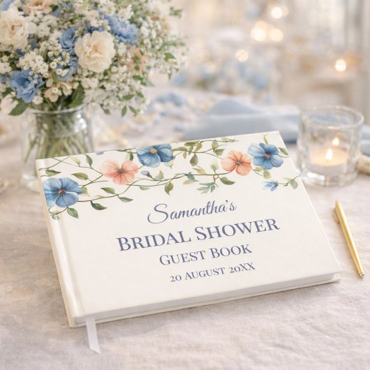 Bridal Shower Dusty Blue Floral Watercolor ゲストブック