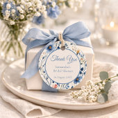 Bridal Shower Dusty Blue Floral Watercolor フェイバータグ