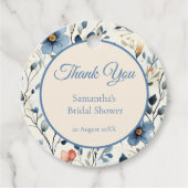 Bridal Shower Dusty Blue Floral Watercolor フェイバータグ (正面)