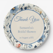 Bridal Shower Dusty Blue Floral Watercolor ペーパープレート (正面)