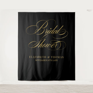 Bridal shower elegant black and gold backdrop タペストリー