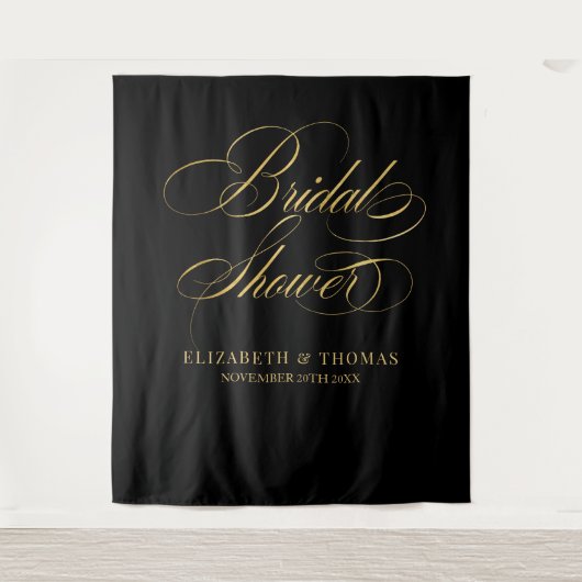 Bridal shower elegant black and gold backdrop タペストリー (正面)