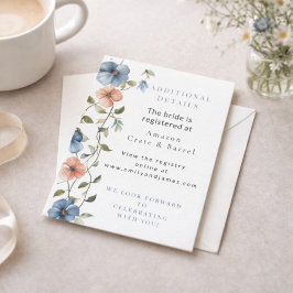 Bridal Shower Elegant Blue Floral Event Details エンクロージャーカード